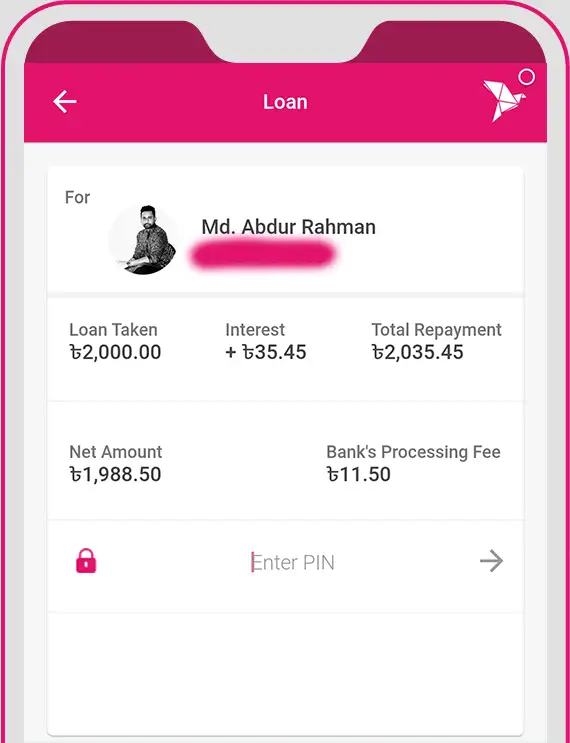 bKash loan amount with interest amount