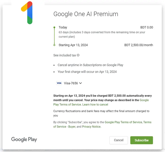 Google Gemini Subscription Fees